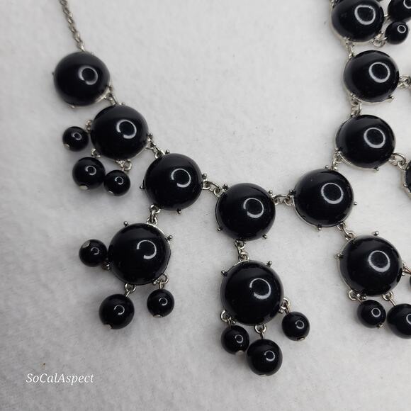 Claire's Black Bubble Necklace Bib Statement Signed Plastic Dangle Gunmetal - Picture 3 of 6
